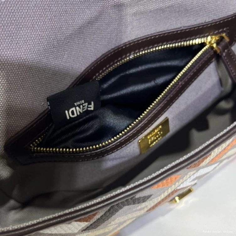 Affordable In Bag Fendi Medium FF Canvas Grey Baguette Multi Motif 0725
